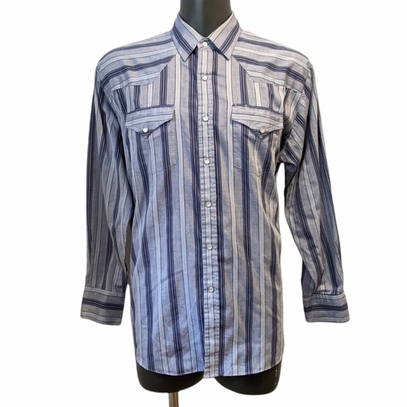 Knightsbridge blue striped western shirt XL - Picture 2 of 7